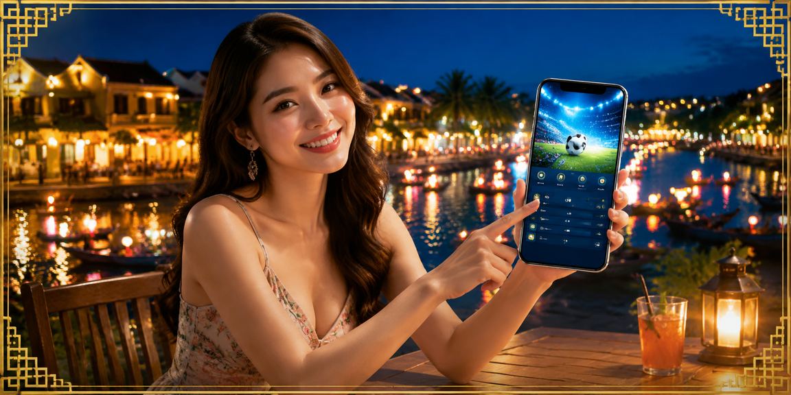 Người dùng xem tỷ lệ kèo thể thao tại Hội An trong quán cà phê sáng sớm